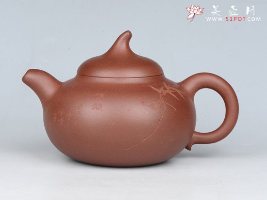 紫砂壶图片：茄段 容量：250cc  泥料：红皮龙 - 宜兴紫砂壶网