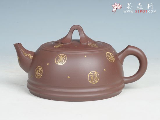 紫砂壶图片：双线如意(描金) - 宜兴紫砂壶网