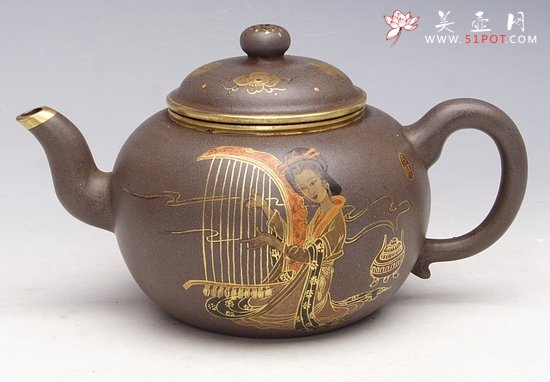 紫砂壶图片：描金仕女 - 宜兴紫砂壶网