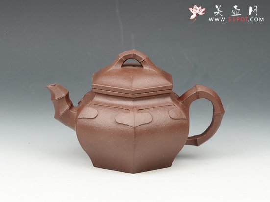 紫砂壶图片：六方竹节如意 450cc 原矿老紫泥 - 宜兴紫砂壶网