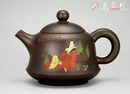 紫砂壶图片：彩绘金钟280cc - 宜兴紫砂壶网