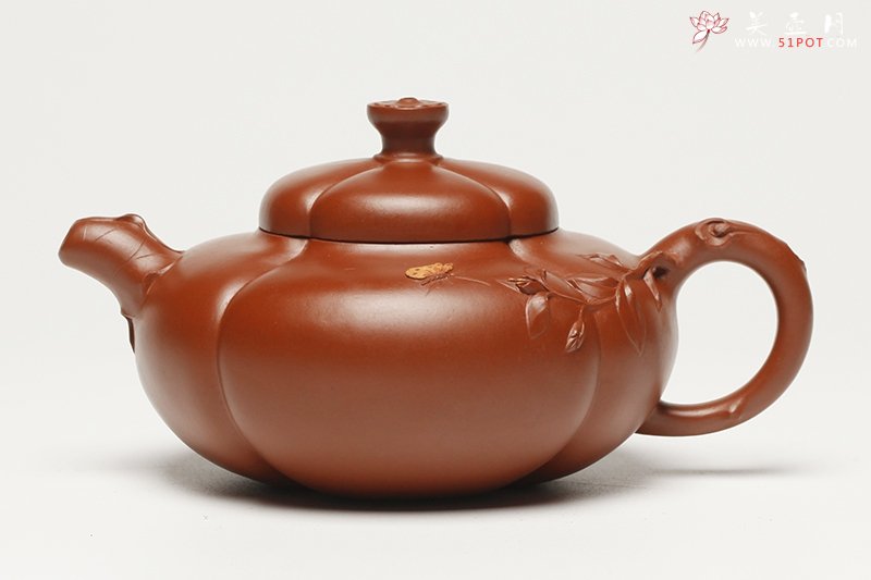 紫砂壶图片：花蕊壶 朱泥 金奖作品 - 宜兴紫砂壶网