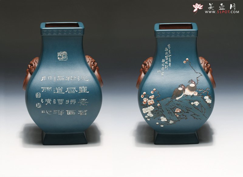 紫砂壶图片：四方鼓腹瓶 - 宜兴紫砂壶网