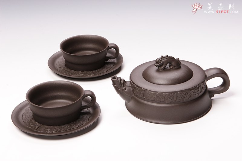 紫砂壶图片：龙·犼的传说（五件茶具） - 宜兴紫砂壶网