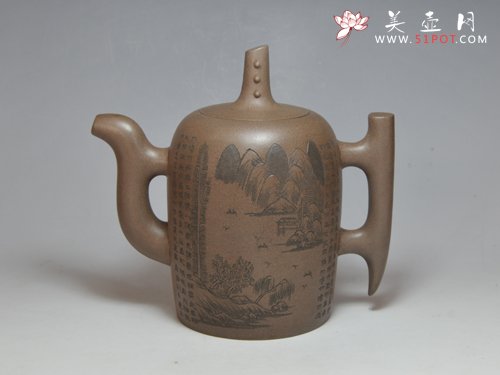 紫砂壶图片：黄山风光 500CC 清灰泥 - 宜兴紫砂壶网