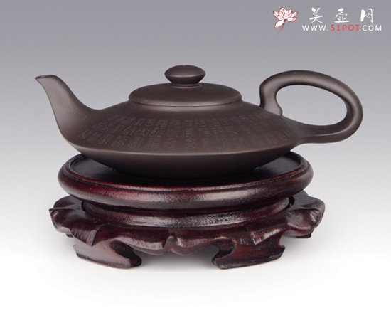 紫砂壶图片：百寿曲扁 - 宜兴紫砂壶网