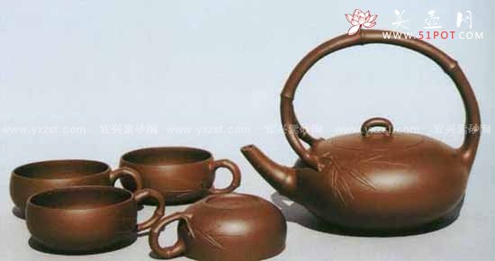 紫砂壶图片：韵竹提梁茶具 - 宜兴紫砂壶网