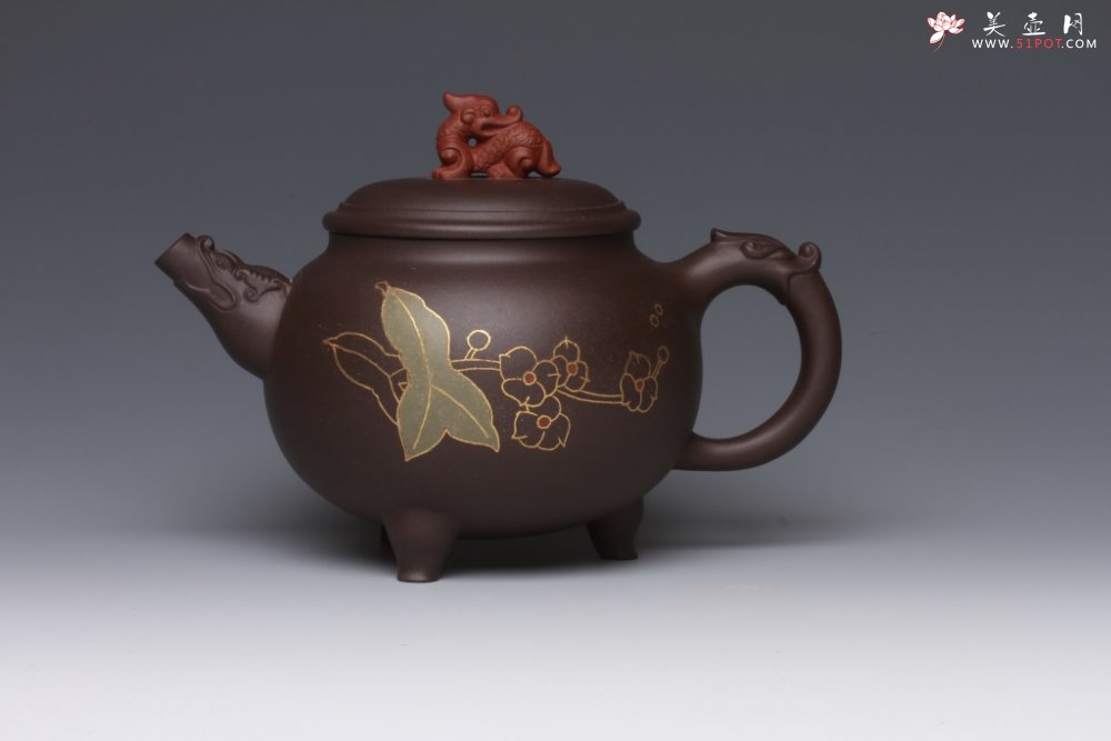 紫砂壶图片：镶金清风壶 - 宜兴紫砂壶网