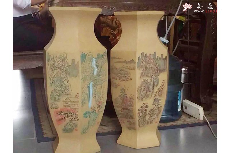 紫砂壶图片：六方鱼尾瓶 - 宜兴紫砂壶网