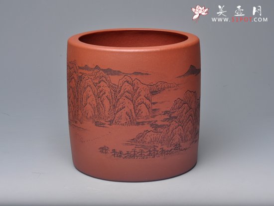 紫砂壶图片：黄山云烟笔筒 - 宜兴紫砂壶网