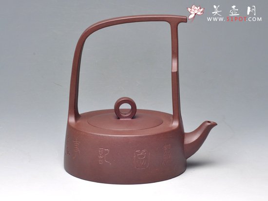 紫砂壶图片：鹧鸪提梁  紫泥  400cc - 宜兴紫砂壶网