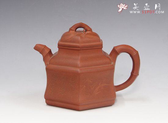 紫砂壶图片：六方高竹顶 - 宜兴紫砂壶网