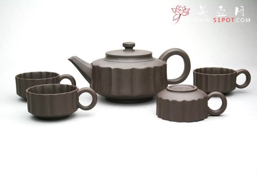 紫砂壶图片：圆盖筋纹套具 - 宜兴紫砂壶网