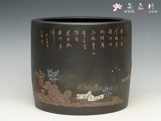 紫砂壶图片：笔筒（泥绘） - 宜兴紫砂壶网