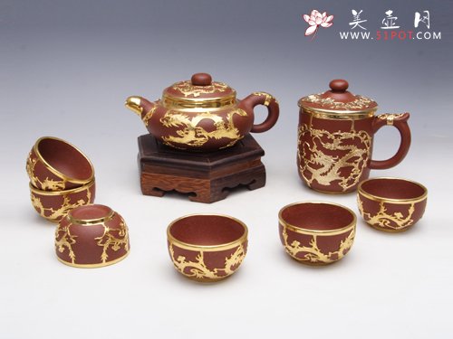 紫砂壶图片：镶金套壶 - 宜兴紫砂壶网