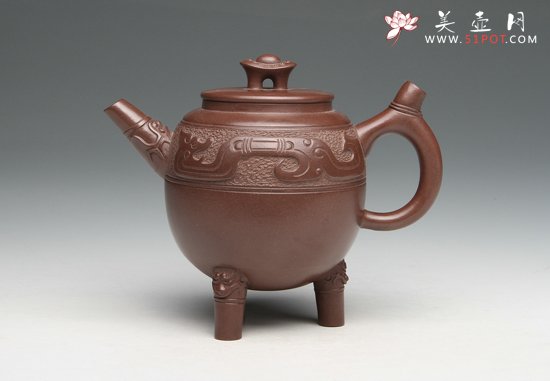 紫砂壶图片：三足元宝鼎 - 宜兴紫砂壶网