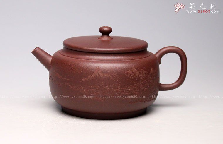 紫砂壶图片：《德福》泥料：底槽清 容量250cc 吴越刻绘 - 宜兴紫砂壶网
