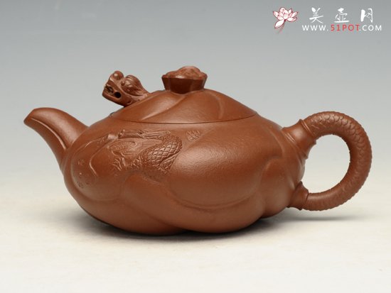 紫砂壶图片：鱼化龙 泥料：朱泥 180cc - 宜兴紫砂壶网