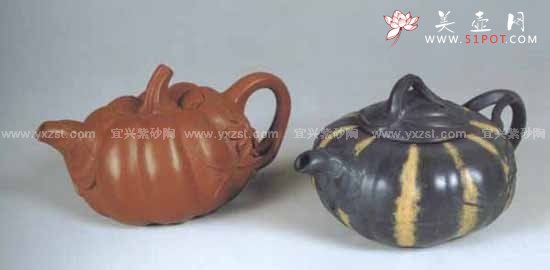 紫砂壶图片：南瓜对壶 - 宜兴紫砂壶网