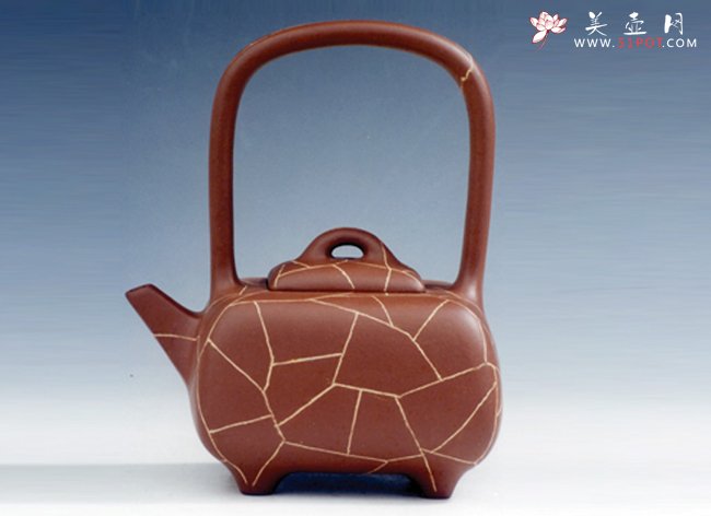 紫砂壶图片：冰纹提梁 360CC - 宜兴紫砂壶网