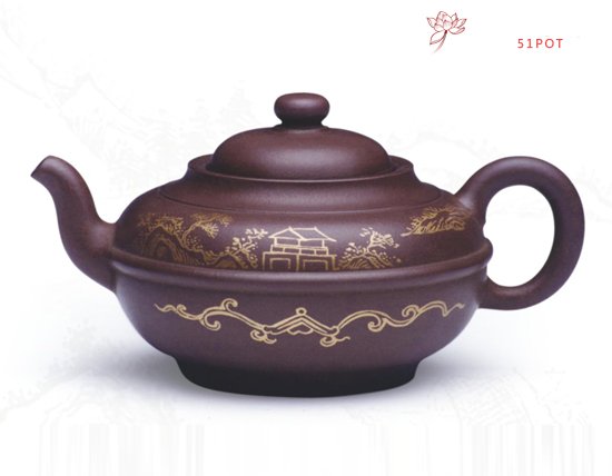 紫砂壶图片：束腰描金壶 容量：... - 宜兴紫砂壶网