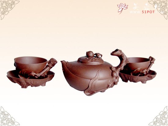 紫砂壶图片：寿桃组壶 - 宜兴紫砂壶网