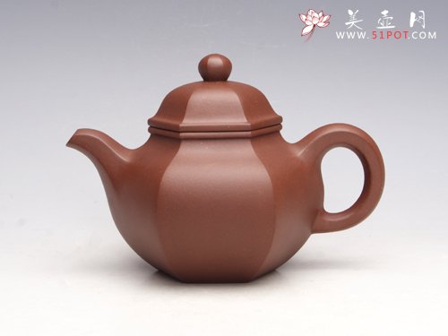 紫砂壶图片：六方掇只 泥料：拼紫 - 宜兴紫砂壶网