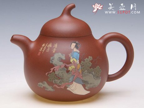 紫砂壶图片：彩绘高茄段 - 宜兴紫砂壶网