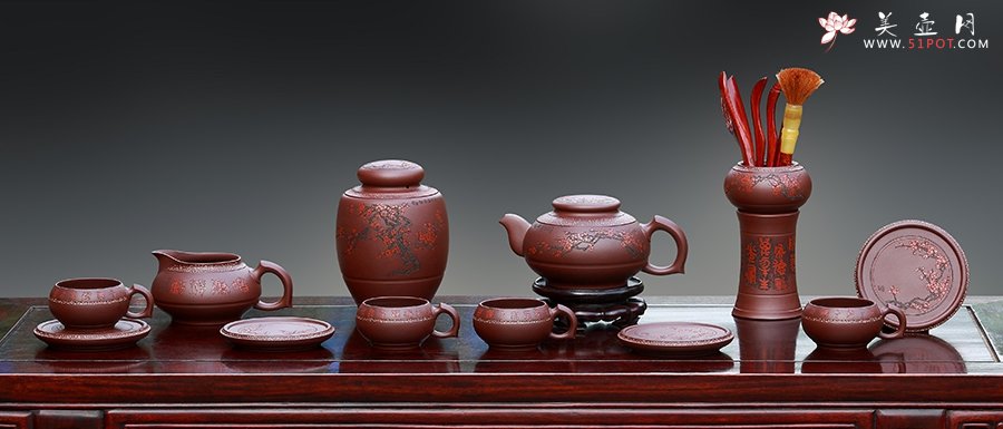 紫砂壶图片：暗香浮动十二件套具 - 宜兴紫砂壶网