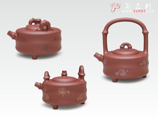 紫砂壶图片：竹系列组壶 - 宜兴紫砂壶网