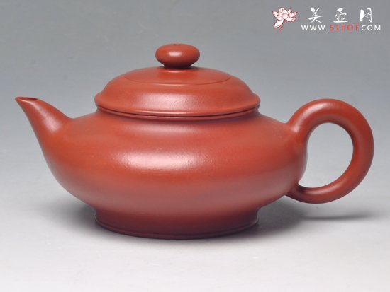 紫砂壶图片：虚扁(大红袍朱泥)... - 宜兴紫砂壶网