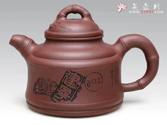 紫砂壶图片：竹鼎  泥料：原矿拼紫泥  容量：400CC - 宜兴紫砂壶网