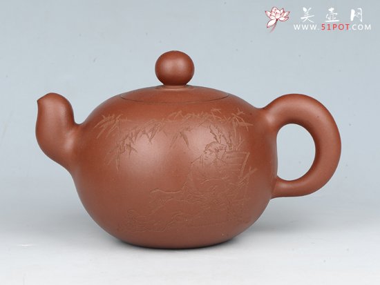 紫砂壶图片：东坡爱竹 容量：550cc 泥料：清水泥 - 宜兴紫砂壶网