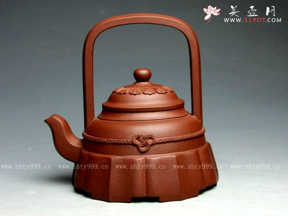 紫砂壶图片：椭圆裙花提梁 - 宜兴紫砂壶网