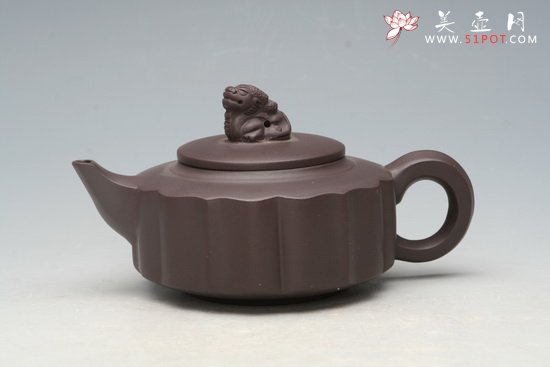紫砂壶图片：井瓤狮顶壶 - 宜兴紫砂壶网