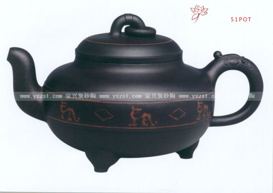 紫砂壶图片：嵌泥玉钵壶 - 宜兴紫砂壶网