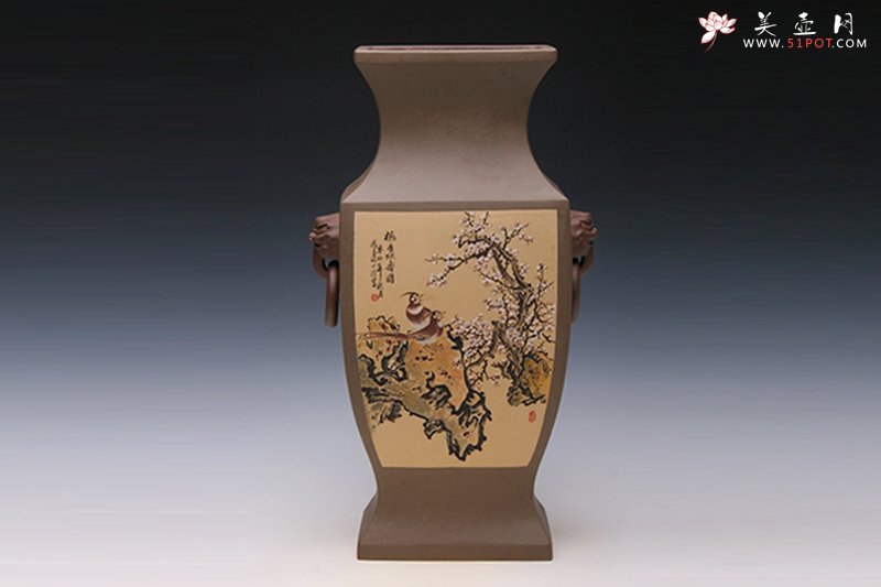 紫砂壶图片：四方鱼尾瓶 - 宜兴紫砂壶网