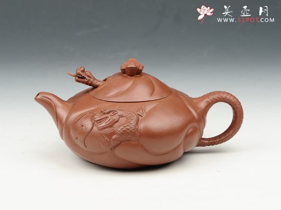 紫砂壶图片：扁鱼化龙 250cc 原矿朱泥 - 宜兴紫砂壶网