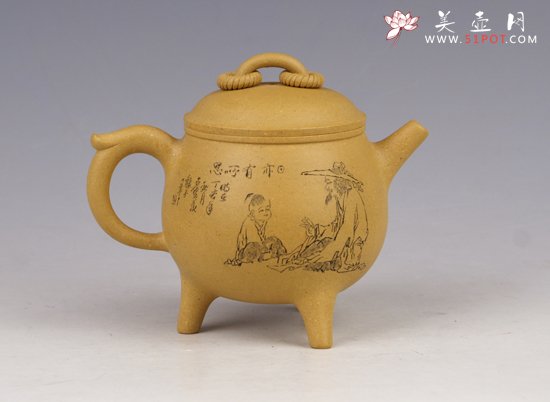 紫砂壶图片：三足鼎乳本山绿泥 - 宜兴紫砂壶网