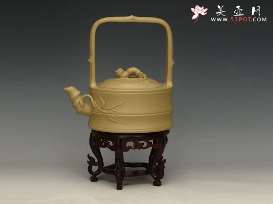 紫砂壶图片：竹节提梁  容量：500cc - 宜兴紫砂壶网