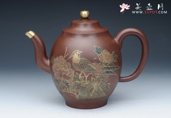 紫砂壶图片：双凤富贵壶 - 宜兴紫砂壶网