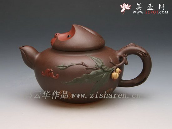 紫砂壶图片：灵猴献寿 - 宜兴紫砂壶网