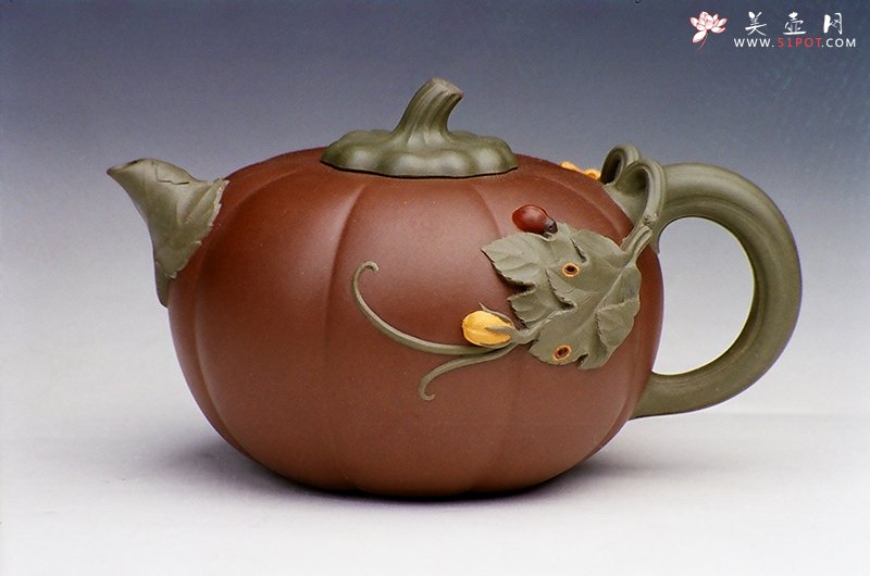 紫砂壶图片：巧色南瓜壶 - 宜兴紫砂壶网
