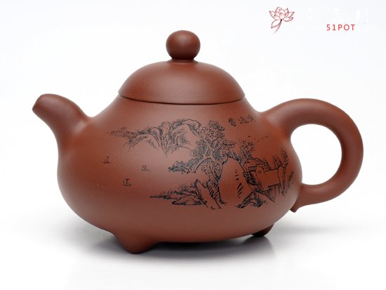 紫砂壶图片：三足玉乳  泥料：原矿清水泥  容量：380CC - 宜兴紫砂壶网