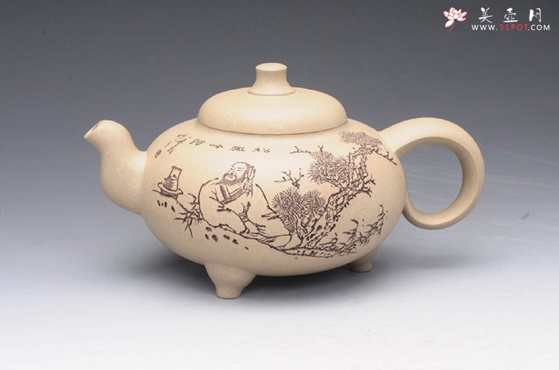 紫砂壶图片：三足玲圆壶 - 宜兴紫砂壶网