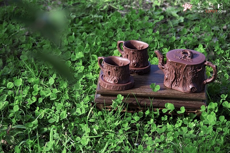 紫砂壶图片：鸣远松段套组 - 宜兴紫砂壶网