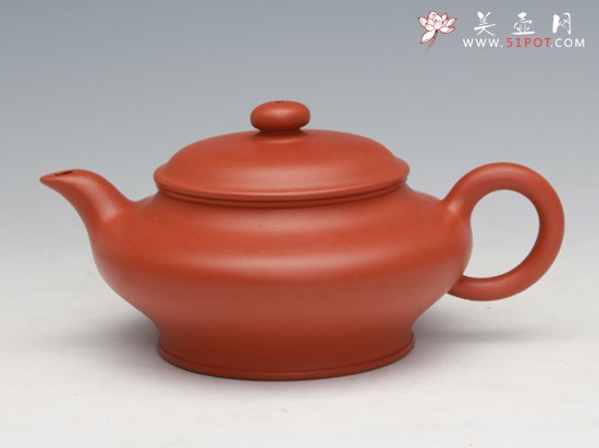 紫砂壶图片：虚扁 朱泥 - 宜兴紫砂壶网