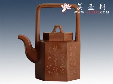 紫砂壶图片：六方提梁 - 宜兴紫砂壶网