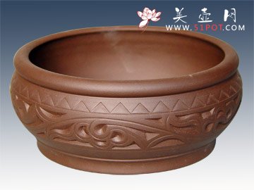 紫砂壶图片：小号刻画茶洗 - 宜兴紫砂壶网