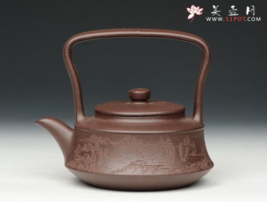 紫砂壶图片：山水提梁 - 宜兴紫砂壶网